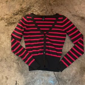 Rue21 pink and gray button up sweater small striped